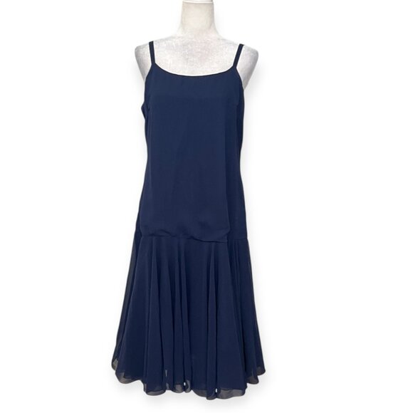 Peak Evenings Women’s Navy Blue Chiffon Cocktail Dress Size 10 Flapper Drop Wais - Picture 1 of 7
